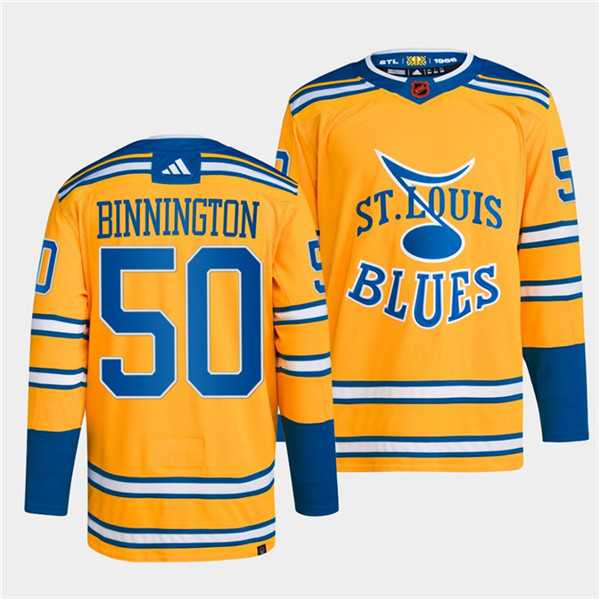 Men%27s St. Louis Blues #50 Jordan Binnington Yellow 2022-23 Reverse Retro Stitched Jersey Dzhi->seattle kraken->NHL Jersey